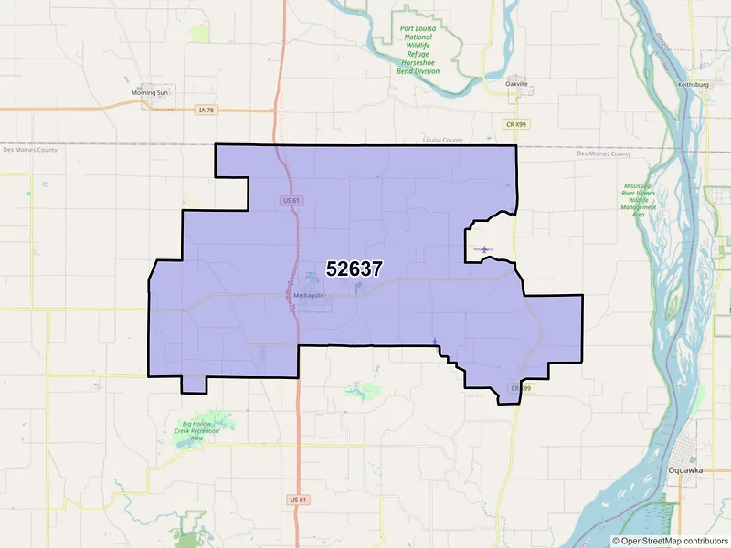 Map of ZIP Code 52637 — Mediapolis, IA