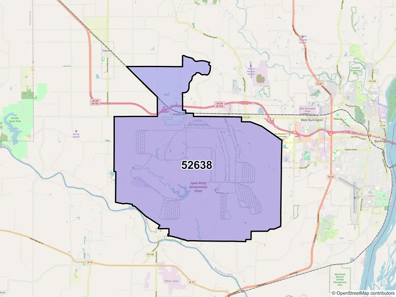 Map of ZIP Code 52638 — Middletown, IA