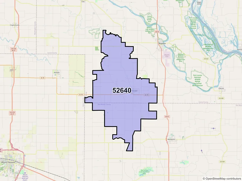 Map of ZIP Code 52640 — Morning Sun, IA