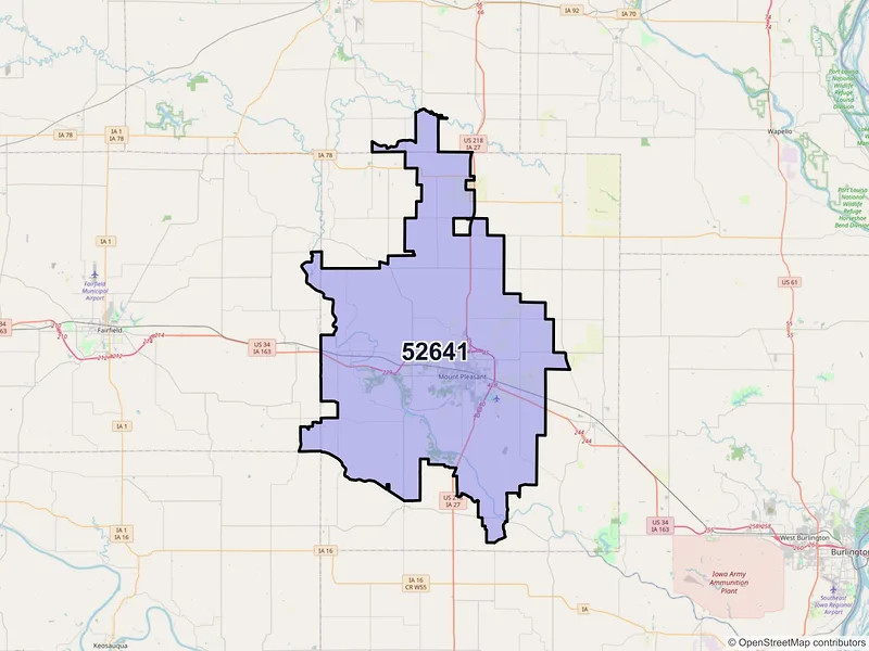 Map of Mount Pleasant, Iowa and ZIP codes