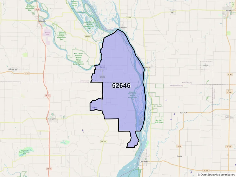 Map of ZIP Code 52646 — Oakville, IA