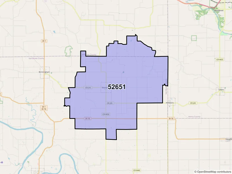 Map of Stockport, Iowa and ZIP codes