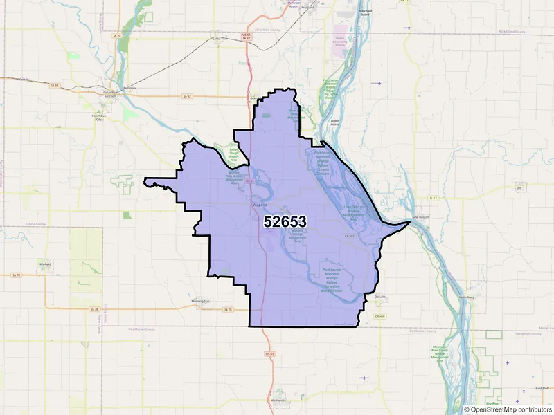 Map of ZIP Code 52653 — Wapello, IA