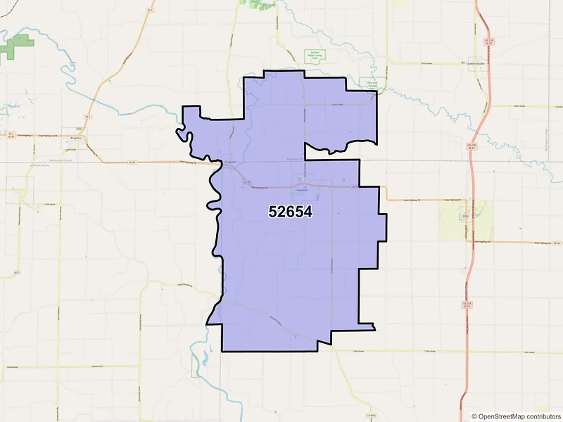 Map of Wayland, Iowa and ZIP codes