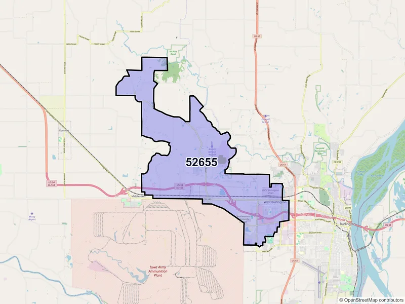 Map of West Burlington, Iowa and ZIP codes