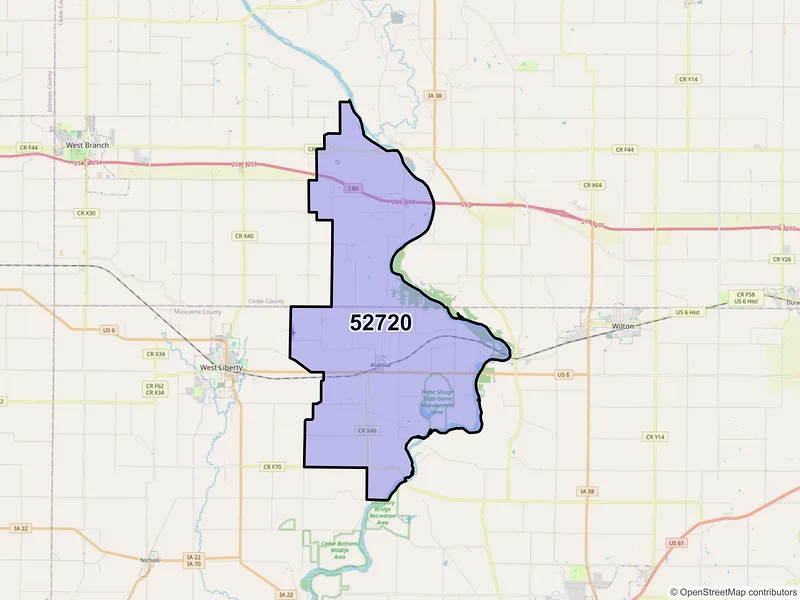 Map of ZIP Code 52720 — Atalissa, IA