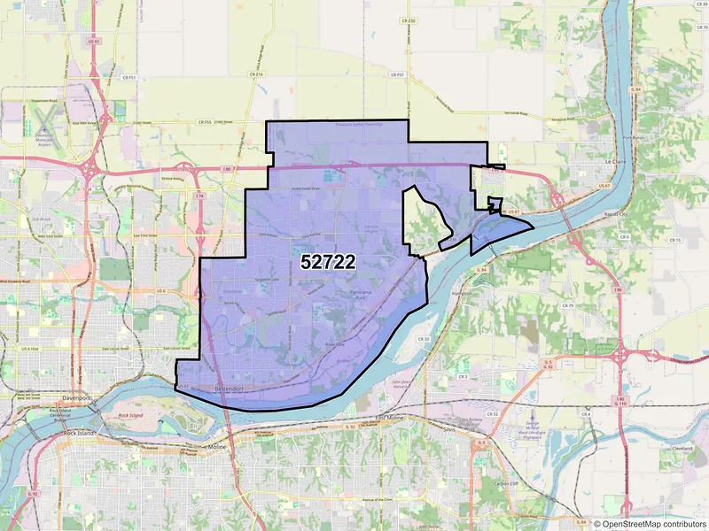 Map of ZIP Code 52722 — Bettendorf, IA