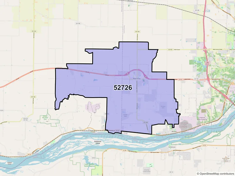 Map of ZIP Code 52726 — Blue Grass, IA