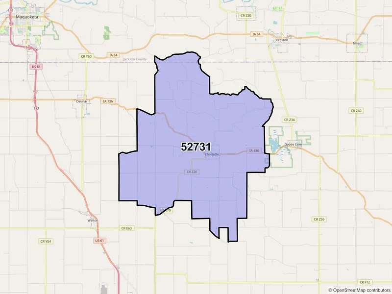 Map of ZIP Code 52731 — Charlotte, IA