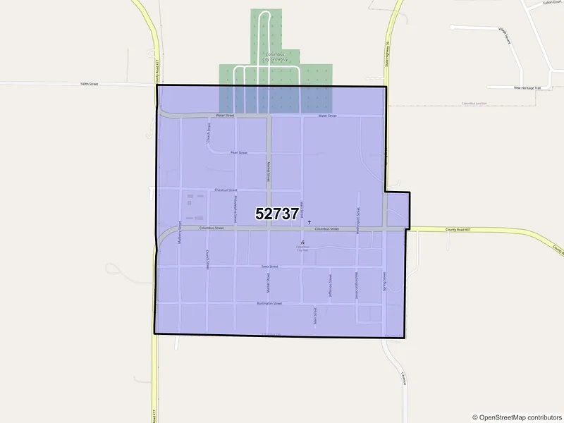 Map of Columbus City, Iowa and ZIP codes