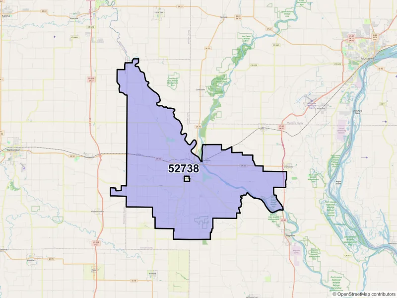 Map of ZIP Code 52738 — Columbus Junction, IA