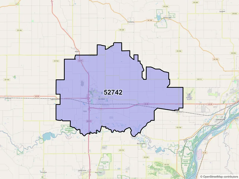 Map of ZIP Code 52742 — De Witt, IA