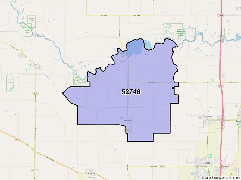 Map of ZIP Code 52746 — Donahue, IA