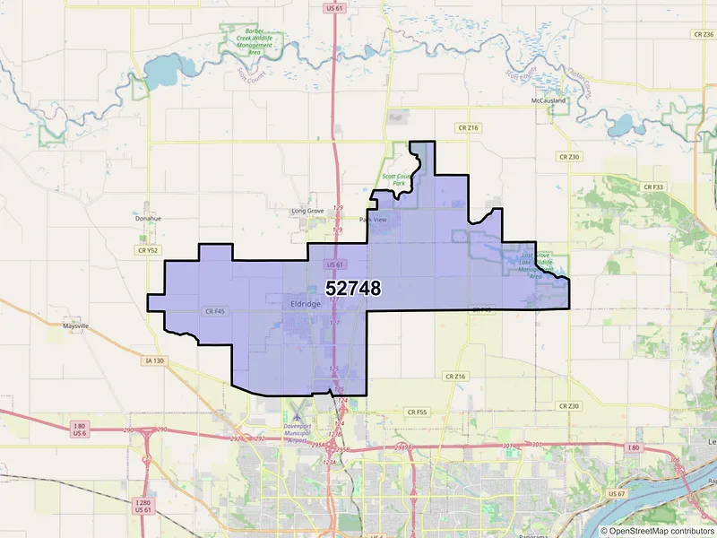 Map of Eldridge, Iowa and ZIP codes