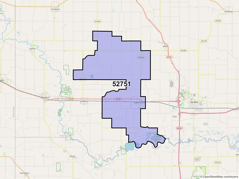 Map of ZIP Code 52751 — Grand Mound, IA