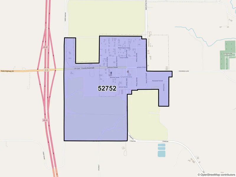 Map of Grandview, Iowa and ZIP codes