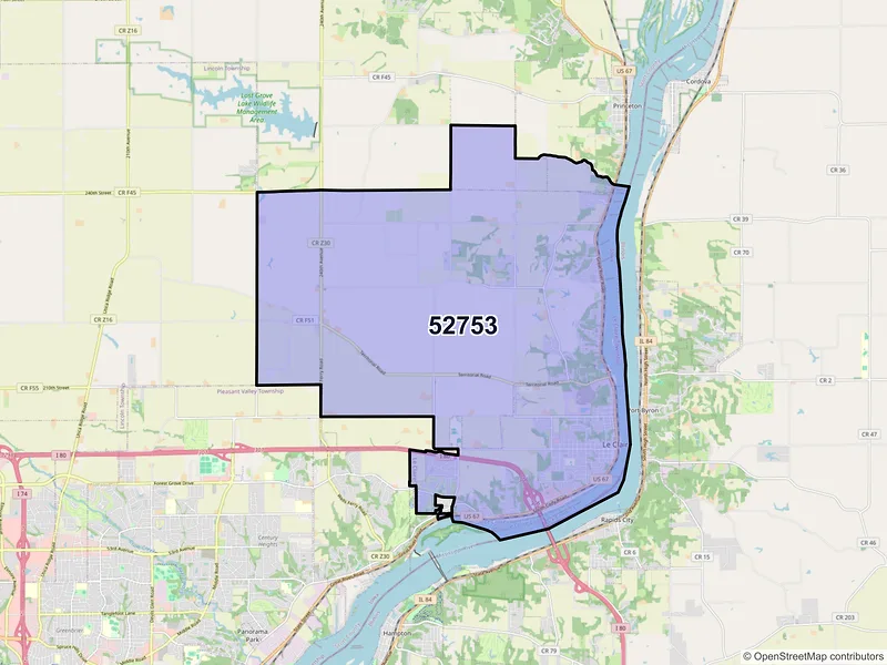 Map of ZIP Code 52753 — Le Claire, IA