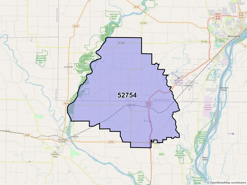 Map of ZIP Code 52754 — Letts, IA