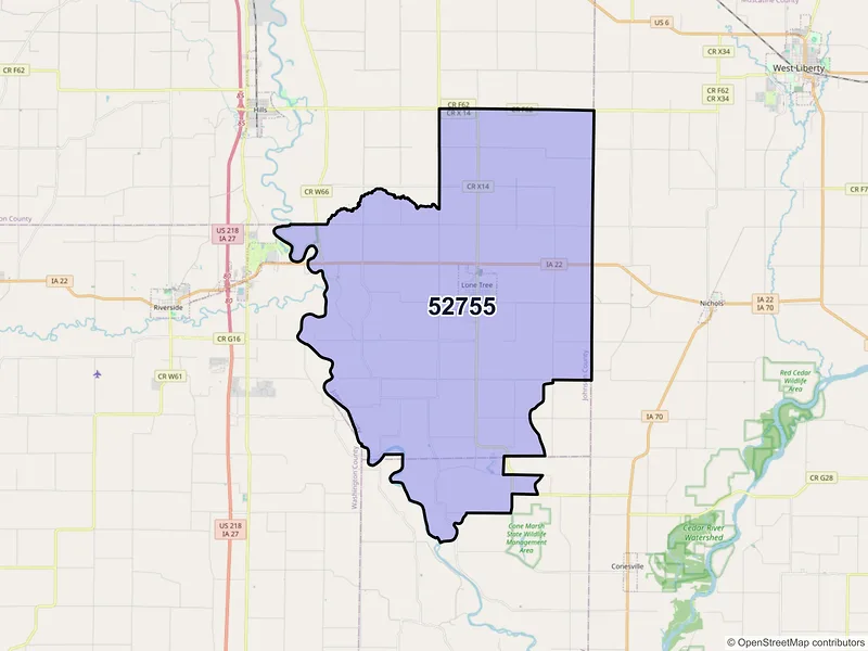 Map of ZIP Code 52755 — Lone Tree, IA