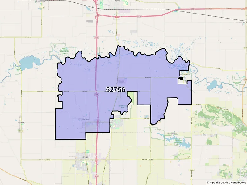 Map of Long Grove, Iowa and ZIP codes
