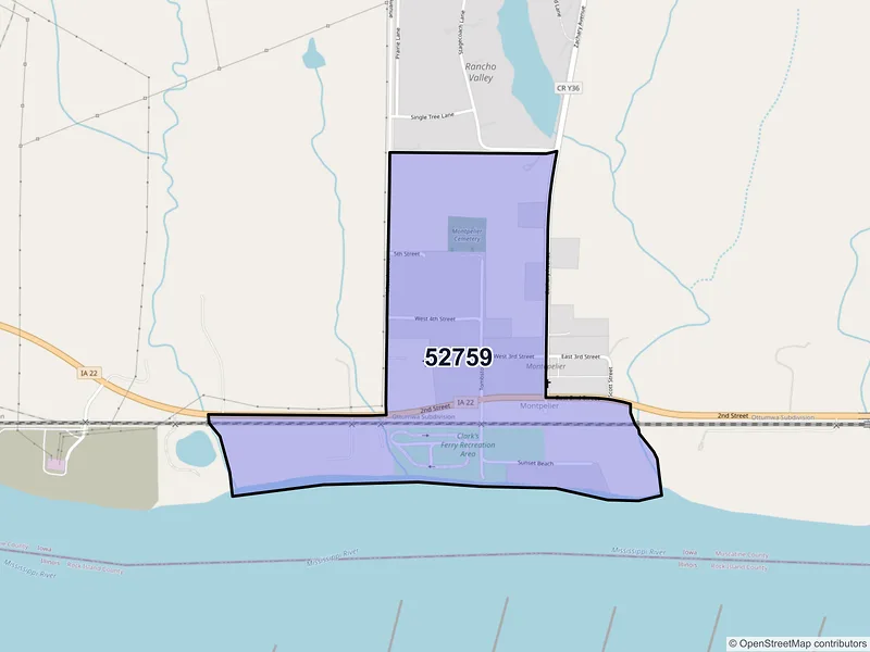 Map of ZIP Code 52759 — Montpelier, IA