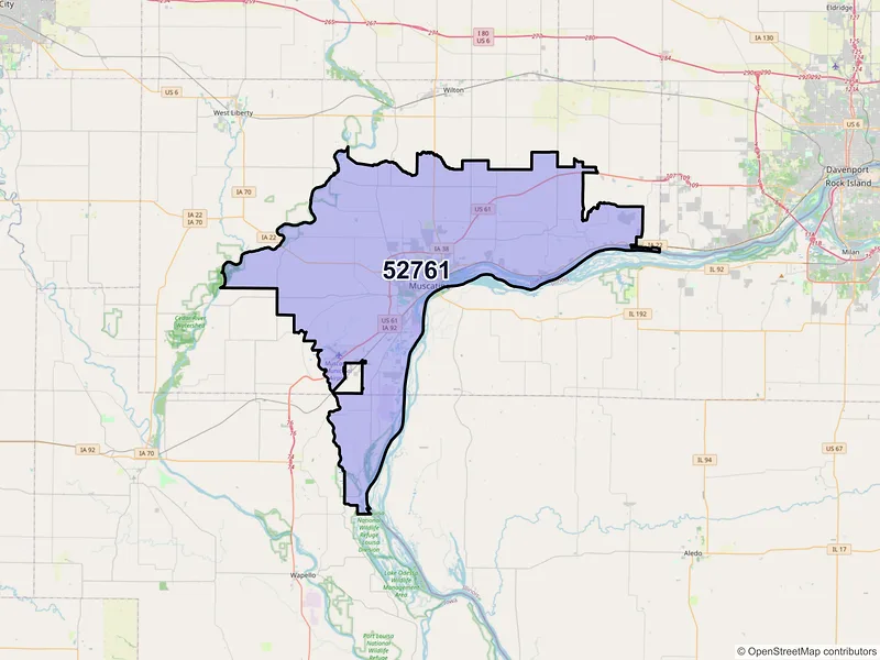 Map of ZIP Code 52761 — Muscatine, IA