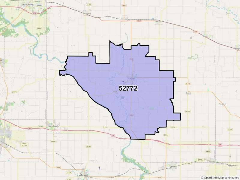 Map of ZIP Code 52772 — Tipton, IA