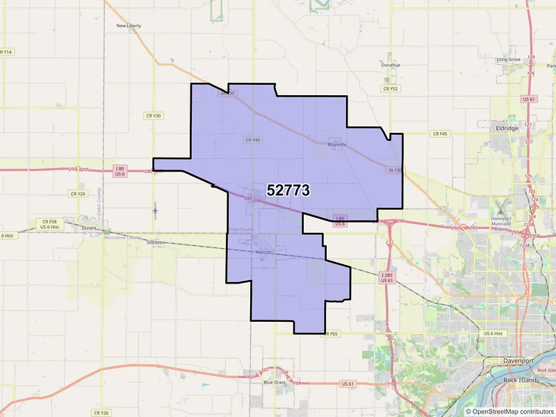 Map of Walcott, Iowa and ZIP codes
