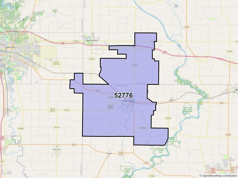Map of ZIP Code 52776 — West Liberty, IA