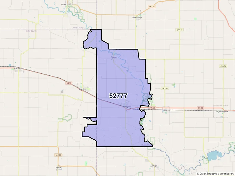 Map of ZIP Code 52777 — Wheatland, IA