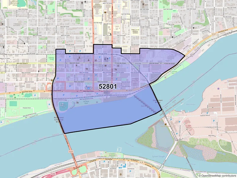 Map of ZIP Code 52801 — Davenport, IA