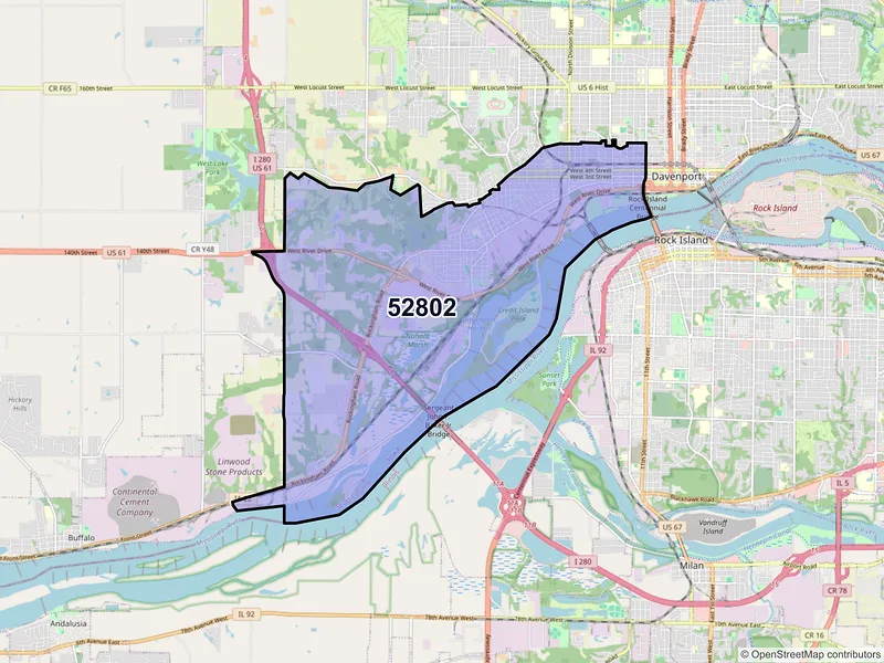 Map of ZIP Code 52802 — Davenport, IA