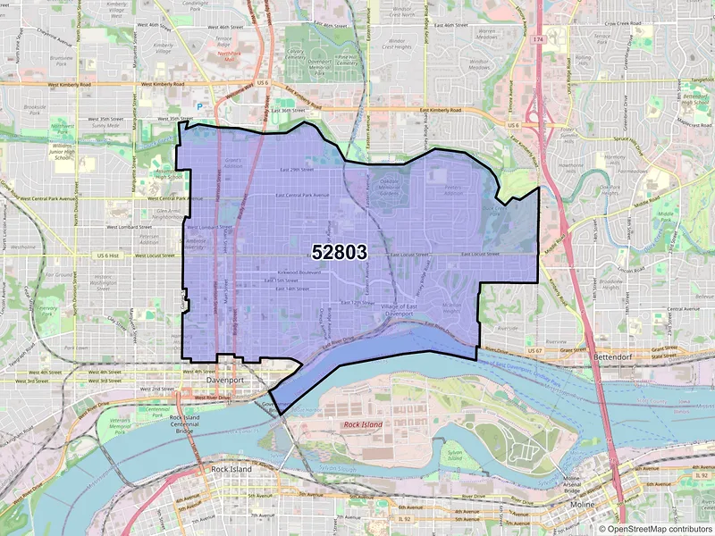 Map of ZIP Code 52803 — Davenport, IA