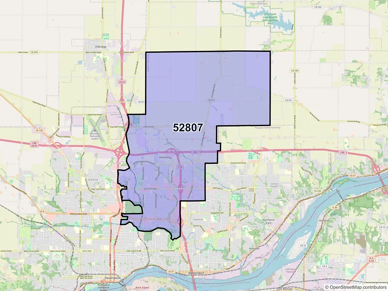 Map of ZIP Code 52807 — Davenport, IA