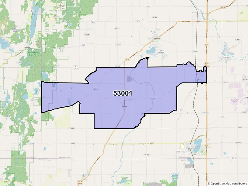 Map of ZIP Code 53001 — Adell, WI