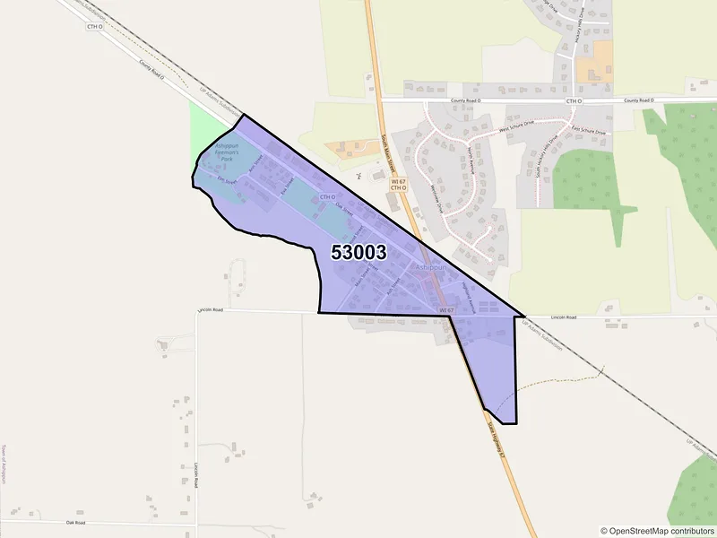 Map of Ashippun, Wisconsin and ZIP codes