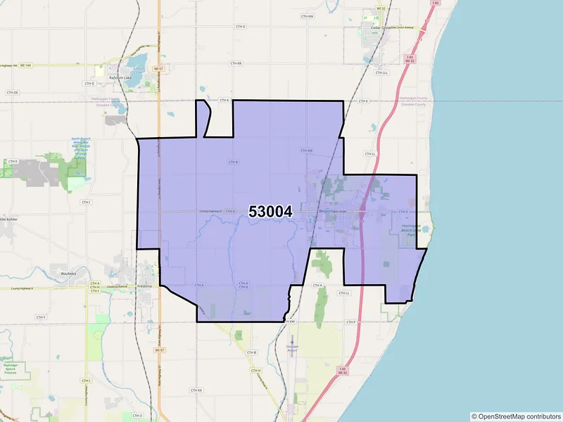 Map of ZIP Code 53004 — Belgium, WI