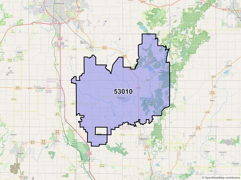 Map of Campbellsport, Wisconsin and ZIP codes