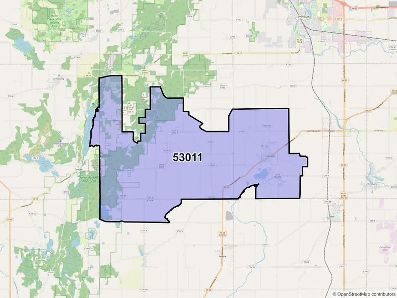 Map of ZIP Code 53011 — Cascade, WI