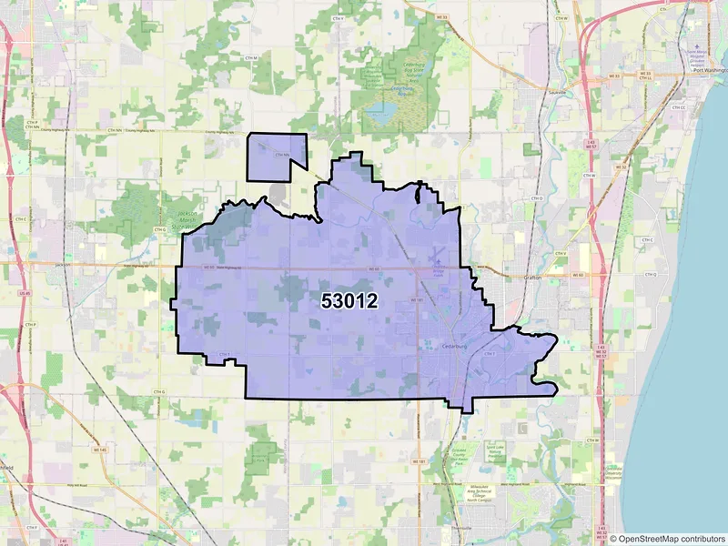 Map of ZIP Code 53012 — Cedarburg, WI