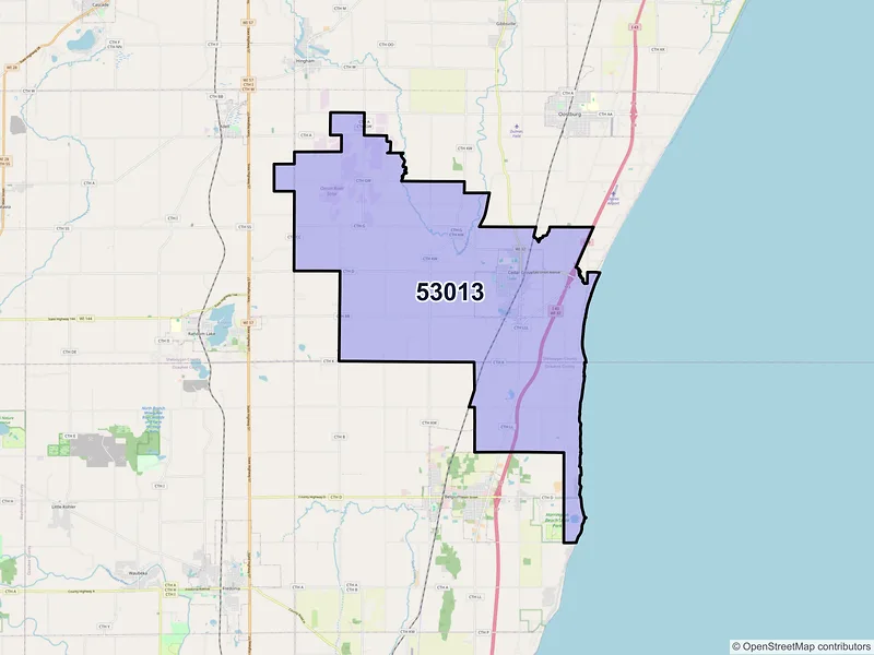 Map of Cedar Grove, Wisconsin and ZIP codes