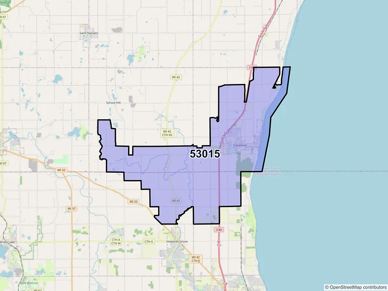 Map of ZIP Code 53015 — Cleveland, WI