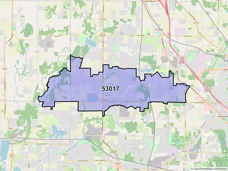 Map of ZIP Code 53017 — Colgate, WI