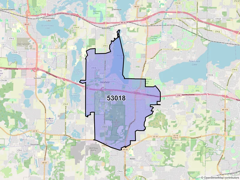 Map of ZIP Code 53018 — Delafield, WI