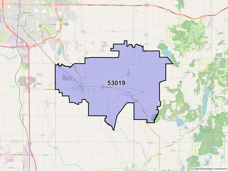 Map of ZIP Code 53019 — Eden, WI