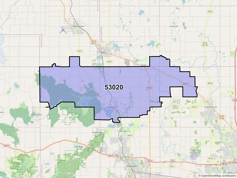 Map of Elkhart Lake, Wisconsin and ZIP codes