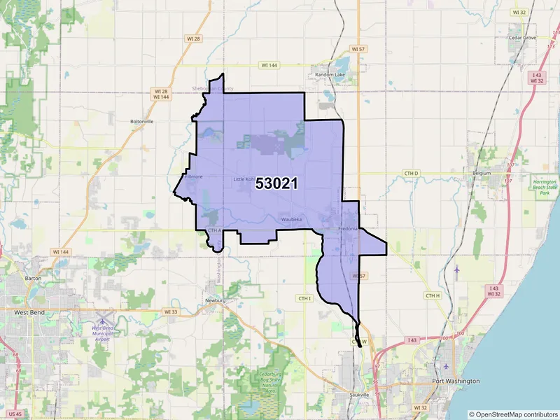 Map of ZIP Code 53021 — Fredonia, WI