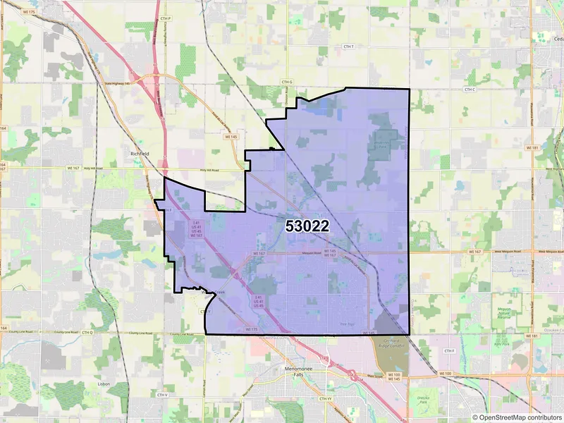 Map of ZIP Code 53022 — Germantown, WI