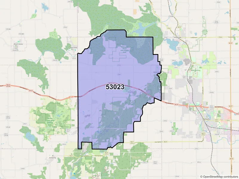 Map of ZIP Code 53023 — Glenbeulah, WI