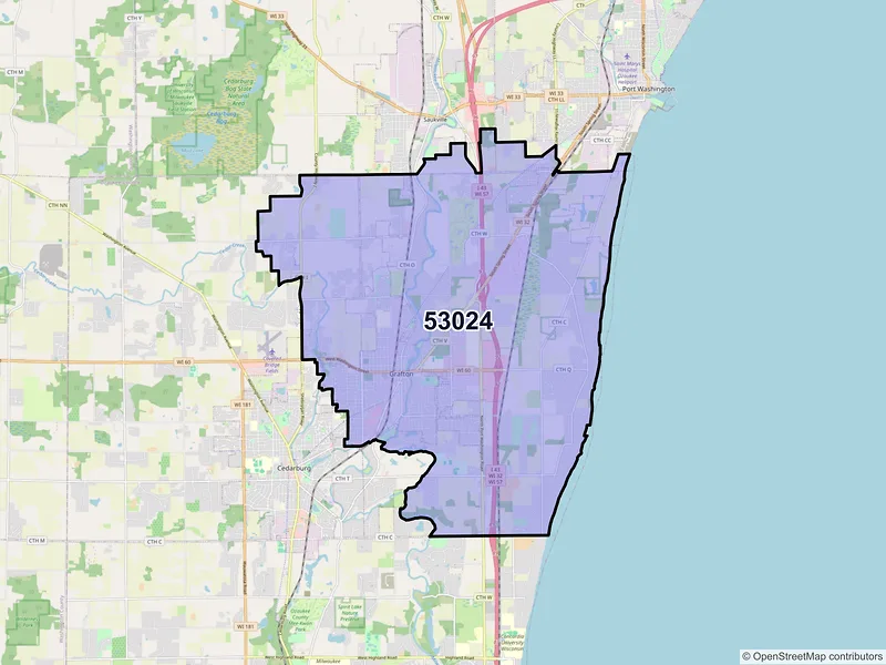 Map of Grafton, Wisconsin and ZIP codes